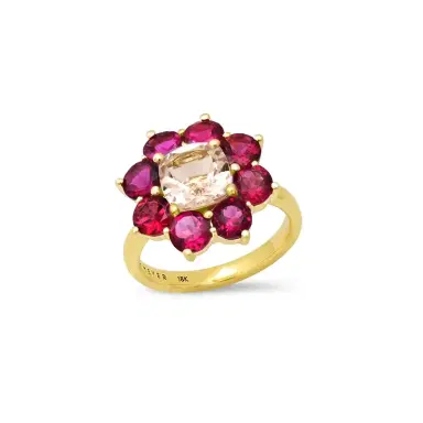 Jennifer Meyer Statement Rubellite Flower Ring with Morganite Center | Thumbnail 1 Jennifer Meyer Statement Rubellite Flower Ring with Morganite Center | Thumbnail 1