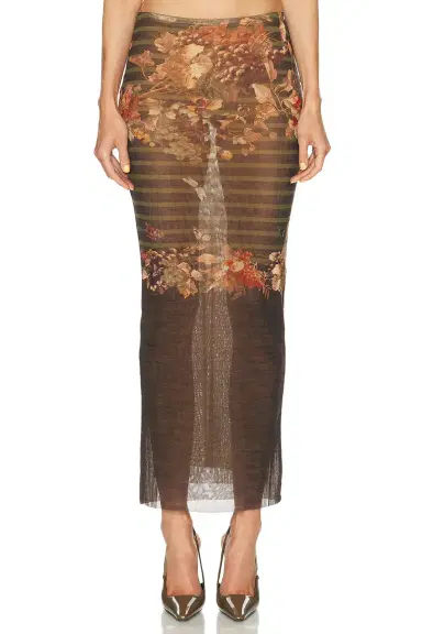 Jean Paul Gaultier Mesh Printed Marinière Grape Long Skirt | Thumbnail 1 Jean Paul Gaultier Mesh Printed Marinière Grape Long Skirt | Thumbnail 1