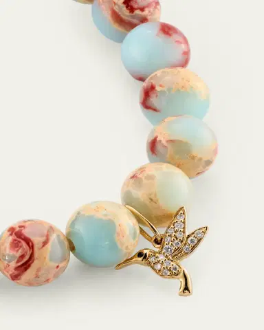 Sydney Evan 14K Gold & Diamond Hummingbird Charm on Jasper Beaded Bracelet | Thumbnail 3 Sydney Evan 14K Gold & Diamond Hummingbird Charm on Jasper Beaded Bracelet | Thumbnail 3