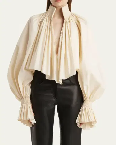 Khaite Durer Crop Balloon-Sleeve Peasant Top | Thumbnail 4 Khaite Durer Crop Balloon-Sleeve Peasant Top | Thumbnail 4
