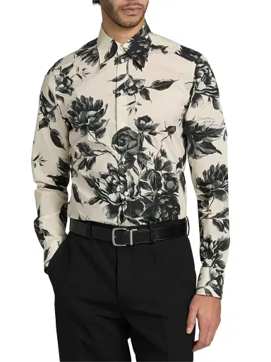 Dolce & Gabbana Men's Floral Cotton Button-Front Shirt - Ramage Peonies Beige | Thumbnail 3 Dolce & Gabbana Men's Floral Cotton Button-Front Shirt - Ramage Peonies Beige | Thumbnail 3