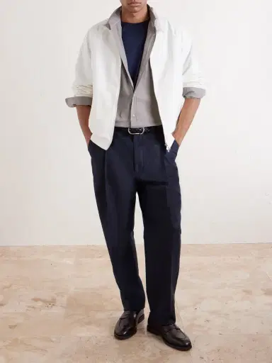 Brunello Cucinelli Tapered Pleated Cotton and Linen-Blend Trousers - Men | Thumbnail 2 Brunello Cucinelli Tapered Pleated Cotton and Linen-Blend Trousers - Men | Thumbnail 2