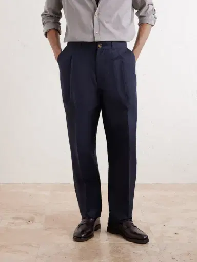 Brunello Cucinelli Tapered Pleated Cotton and Linen-Blend Trousers - Men | Thumbnail 3 Brunello Cucinelli Tapered Pleated Cotton and Linen-Blend Trousers - Men | Thumbnail 3