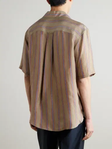 Saint Laurent Camp-Collar Logo-Embroidered Striped Twill Shirt - Men | Thumbnail 4 Saint Laurent Camp-Collar Logo-Embroidered Striped Twill Shirt - Men | Thumbnail 4