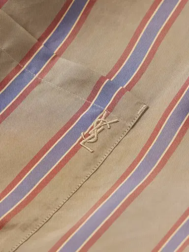 Saint Laurent Camp-Collar Logo-Embroidered Striped Twill Shirt - Men | Thumbnail 5 Saint Laurent Camp-Collar Logo-Embroidered Striped Twill Shirt - Men | Thumbnail 5