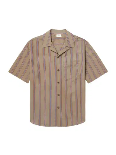 Saint Laurent Camp-Collar Logo-Embroidered Striped Twill Shirt - Men | Thumbnail 1 Saint Laurent Camp-Collar Logo-Embroidered Striped Twill Shirt - Men | Thumbnail 1