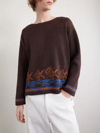 BODE Fish School Intarsia-Knit Cotton Sweater - Men | Thumbnail 3 BODE Fish School Intarsia-Knit Cotton Sweater - Men | Thumbnail 3