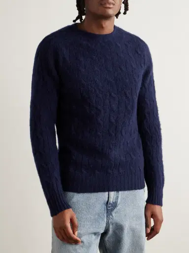 Drake's Cable-Knit Brushed Shetland Wool Sweater - Men | Thumbnail 3 Drake's Cable-Knit Brushed Shetland Wool Sweater - Men | Thumbnail 3