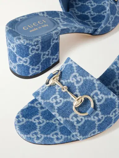 Gucci Horsebit-embellished Logo-print Denim Mules | Thumbnail 4 Gucci Horsebit-embellished Logo-print Denim Mules | Thumbnail 4