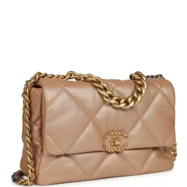 Chanel Chanel Large 19 Flap Bag Beige Iridescent Lambskin Mixed Metal Hardware | Thumbnail 2 Chanel Chanel Large 19 Flap Bag Beige Iridescent Lambskin Mixed Metal Hardware | Thumbnail 2
