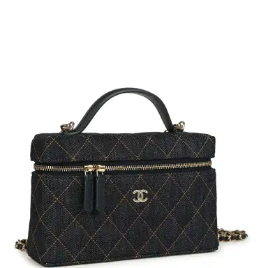 Chanel Chanel Top Handle Long Vanity Case with Chain Dark Blue Denim Light Gold Hardware | Thumbnail 2 Chanel Chanel Top Handle Long Vanity Case with Chain Dark Blue Denim Light Gold Hardware | Thumbnail 2