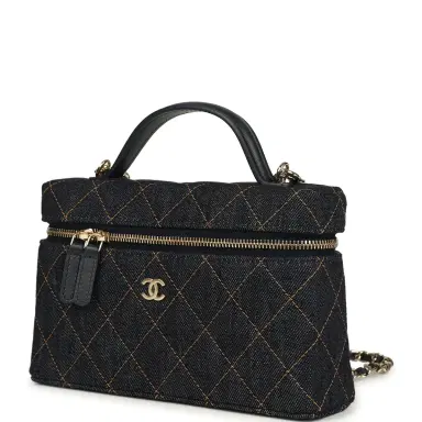 Chanel Chanel Top Handle Long Vanity Case with Chain Dark Blue Denim Light Gold Hardware | Thumbnail 3 Chanel Chanel Top Handle Long Vanity Case with Chain Dark Blue Denim Light Gold Hardware | Thumbnail 3