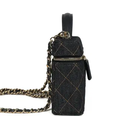 Chanel Chanel Top Handle Long Vanity Case with Chain Dark Blue Denim Light Gold Hardware | Thumbnail 4 Chanel Chanel Top Handle Long Vanity Case with Chain Dark Blue Denim Light Gold Hardware | Thumbnail 4