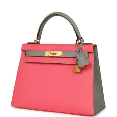 HERMÈS Hermes Special Order (HSS) Kelly Sellier 28 Rose Azalee and Gris Mouette Epsom Brushed Gold Hardware | Thumbnail 5 HERMÈS Hermes Special Order (HSS) Kelly Sellier 28 Rose Azalee and Gris Mouette Epsom Brushed Gold Hardware | Thumbnail 5