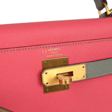 HERMÈS Hermes Special Order (HSS) Kelly Sellier 28 Rose Azalee and Gris Mouette Epsom Brushed Gold Hardware | Thumbnail 7 HERMÈS Hermes Special Order (HSS) Kelly Sellier 28 Rose Azalee and Gris Mouette Epsom Brushed Gold Hardware | Thumbnail 7