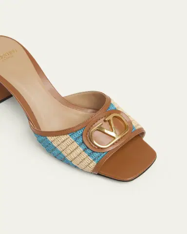 Valentino Garavani 60mm VLogo Signature Striped Raffia and Leather Mule Sandals | Thumbnail 3 Valentino Garavani 60mm VLogo Signature Striped Raffia and Leather Mule Sandals | Thumbnail 3