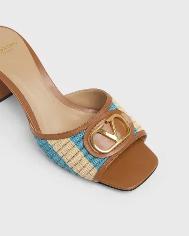 Valentino Garavani 60mm VLogo Signature Striped Raffia and Leather Mule Sandals | Thumbnail 5 Valentino Garavani 60mm VLogo Signature Striped Raffia and Leather Mule Sandals | Thumbnail 5
