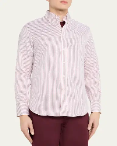 Brunello Cucinelli en's Button-Collar Pinstripe Cotton Sport Shirt | Thumbnail 4 Brunello Cucinelli en's Button-Collar Pinstripe Cotton Sport Shirt | Thumbnail 4