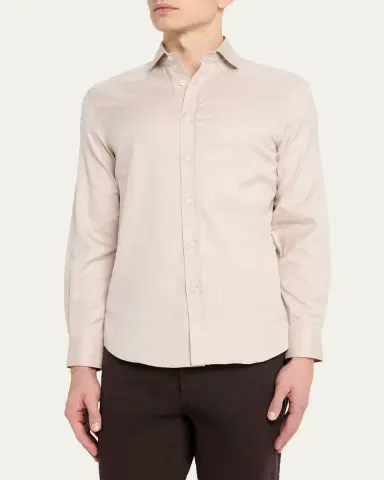 Brunello Cucinelli Men's Solid Linen Classic Fit Button-Down Shirt | Thumbnail 4 Brunello Cucinelli Men's Solid Linen Classic Fit Button-Down Shirt | Thumbnail 4