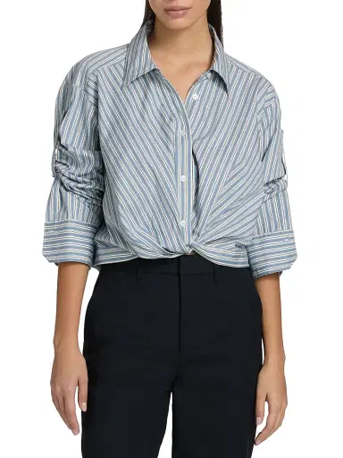A.L.C. Women's Leo Gathered Striped Cotton Shirt | Thumbnail 3 A.L.C. Women's Leo Gathered Striped Cotton Shirt | Thumbnail 3