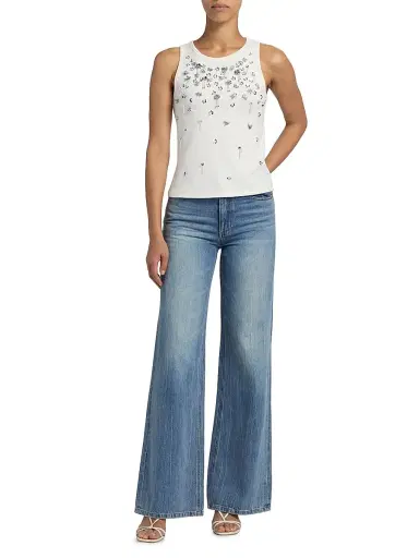 SIMKHAI Women's Alistair Embellished Crewneck Tank - White | Thumbnail 2 SIMKHAI Women's Alistair Embellished Crewneck Tank - White | Thumbnail 2