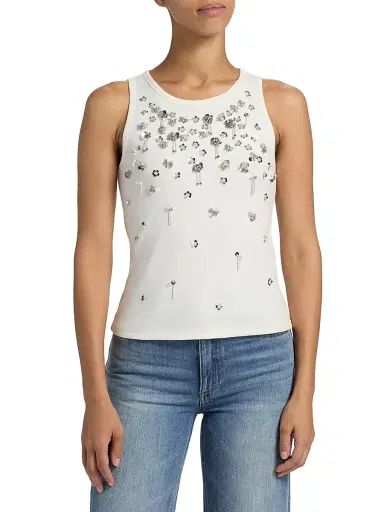 SIMKHAI Women's Alistair Embellished Crewneck Tank - White | Thumbnail 3 SIMKHAI Women's Alistair Embellished Crewneck Tank - White | Thumbnail 3