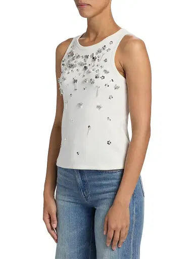 SIMKHAI Women's Alistair Embellished Crewneck Tank - White | Thumbnail 4 SIMKHAI Women's Alistair Embellished Crewneck Tank - White | Thumbnail 4