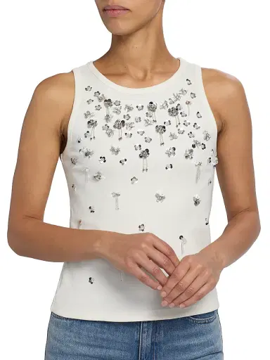 SIMKHAI Women's Alistair Embellished Crewneck Tank - White | Thumbnail 6 SIMKHAI Women's Alistair Embellished Crewneck Tank - White | Thumbnail 6