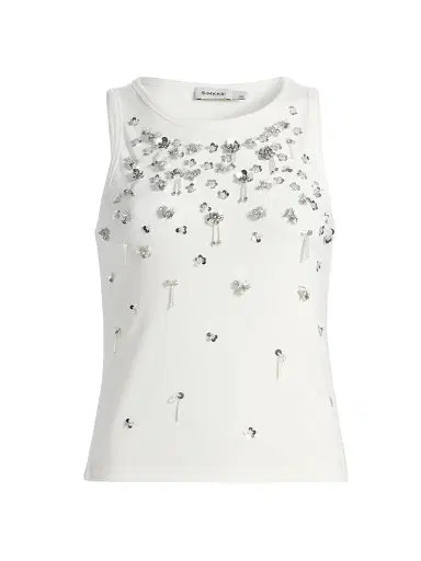 SIMKHAI Women's Alistair Embellished Crewneck Tank - White | Thumbnail 1 SIMKHAI Women's Alistair Embellished Crewneck Tank - White | Thumbnail 1
