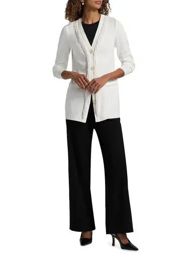 Misook Women's Beaded-Trim Knit Cardigan - White | Thumbnail 2 Misook Women's Beaded-Trim Knit Cardigan - White | Thumbnail 2