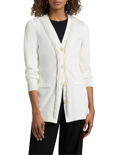 Misook Women's Beaded-Trim Knit Cardigan - White | Thumbnail 3 Misook Women's Beaded-Trim Knit Cardigan - White | Thumbnail 3
