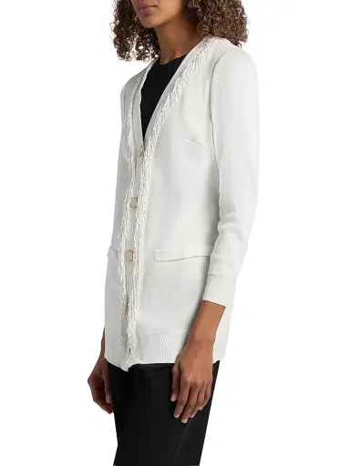 Misook Women's Beaded-Trim Knit Cardigan - White | Thumbnail 4 Misook Women's Beaded-Trim Knit Cardigan - White | Thumbnail 4