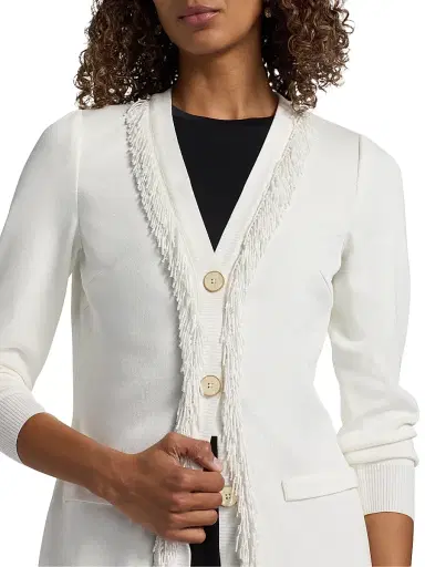 Misook Women's Beaded-Trim Knit Cardigan - White | Thumbnail 6 Misook Women's Beaded-Trim Knit Cardigan - White | Thumbnail 6
