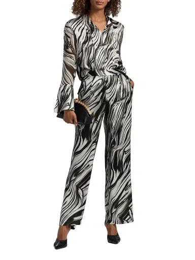 Misook Women's Printed Silk Wide-Leg Pants - Black White - Size XXL | Thumbnail 2 Misook Women's Printed Silk Wide-Leg Pants - Black White - Size XXL | Thumbnail 2