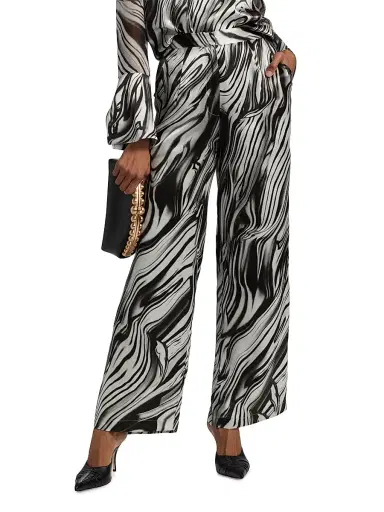 Misook Women's Printed Silk Wide-Leg Pants - Black White - Size XXL | Thumbnail 3 Misook Women's Printed Silk Wide-Leg Pants - Black White - Size XXL | Thumbnail 3