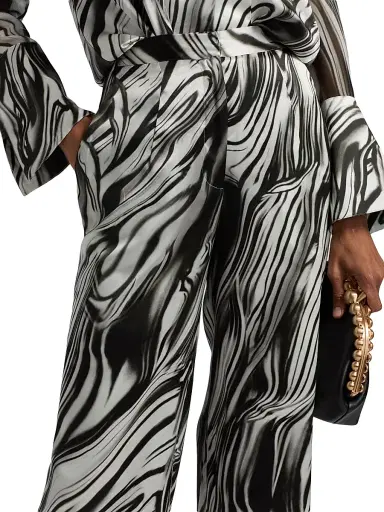 Misook Women's Printed Silk Wide-Leg Pants - Black White - Size XXL | Thumbnail 6 Misook Women's Printed Silk Wide-Leg Pants - Black White - Size XXL | Thumbnail 6