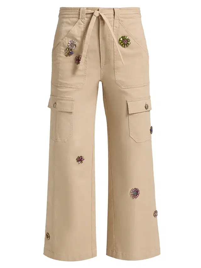 Women's Retro Love Michelle Crystal-Embellished Cotton Pants - Khaki Multi Women's Retro Love Michelle Crystal-Embellished Cotton Pants - Khaki Multi