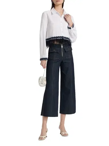 Cinq à Sept Women's Sylvan Lace Fringe Shirt - White Blue Bell | Thumbnail 2 Cinq à Sept Women's Sylvan Lace Fringe Shirt - White Blue Bell | Thumbnail 2