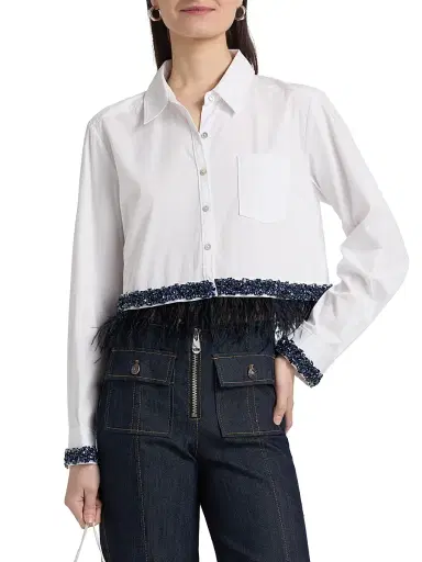 Cinq à Sept Women's Sylvan Lace Fringe Shirt - White Blue Bell | Thumbnail 3 Cinq à Sept Women's Sylvan Lace Fringe Shirt - White Blue Bell | Thumbnail 3