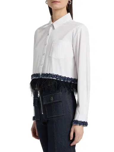 Cinq à Sept Women's Sylvan Lace Fringe Shirt - White Blue Bell | Thumbnail 4 Cinq à Sept Women's Sylvan Lace Fringe Shirt - White Blue Bell | Thumbnail 4