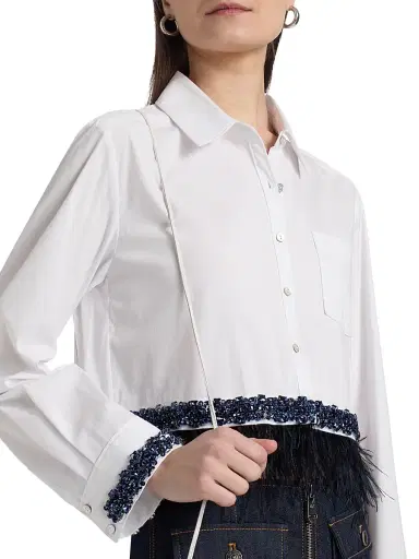 Cinq à Sept Women's Sylvan Lace Fringe Shirt - White Blue Bell | Thumbnail 6 Cinq à Sept Women's Sylvan Lace Fringe Shirt - White Blue Bell | Thumbnail 6