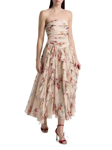 Cinq à Sept Women's Iris Bouquet Galya Ruched A-Line Midi-Dress | Thumbnail 2 Cinq à Sept Women's Iris Bouquet Galya Ruched A-Line Midi-Dress | Thumbnail 2
