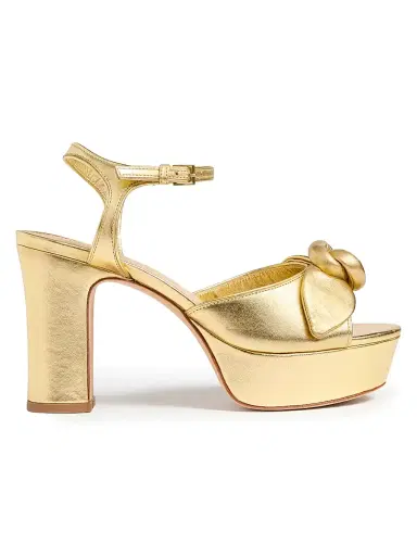 Cinq à Sept Women's Arianna 95MM Knotted Rose Metallic Leather Platform Sandals - Gold - Size 9.5 | Thumbnail 1 Cinq à Sept Women's Arianna 95MM Knotted Rose Metallic Leather Platform Sandals - Gold - Size 9.5 | Thumbnail 1