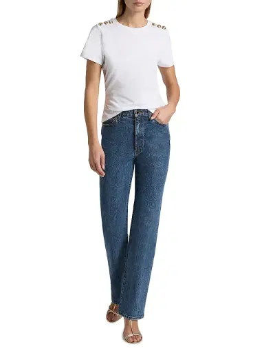 Cinq à Sept Women's Jasper Button-Shoulder Stretch-Cotton T-Shirt - White | Thumbnail 2 Cinq à Sept Women's Jasper Button-Shoulder Stretch-Cotton T-Shirt - White | Thumbnail 2