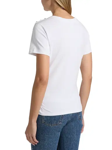 Cinq à Sept Women's Jasper Button-Shoulder Stretch-Cotton T-Shirt - White | Thumbnail 5 Cinq à Sept Women's Jasper Button-Shoulder Stretch-Cotton T-Shirt - White | Thumbnail 5