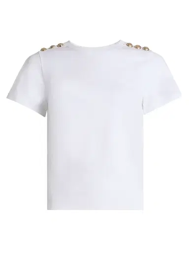 Cinq à Sept Women's Jasper Button-Shoulder Stretch-Cotton T-Shirt - White | Thumbnail 1 Cinq à Sept Women's Jasper Button-Shoulder Stretch-Cotton T-Shirt - White | Thumbnail 1