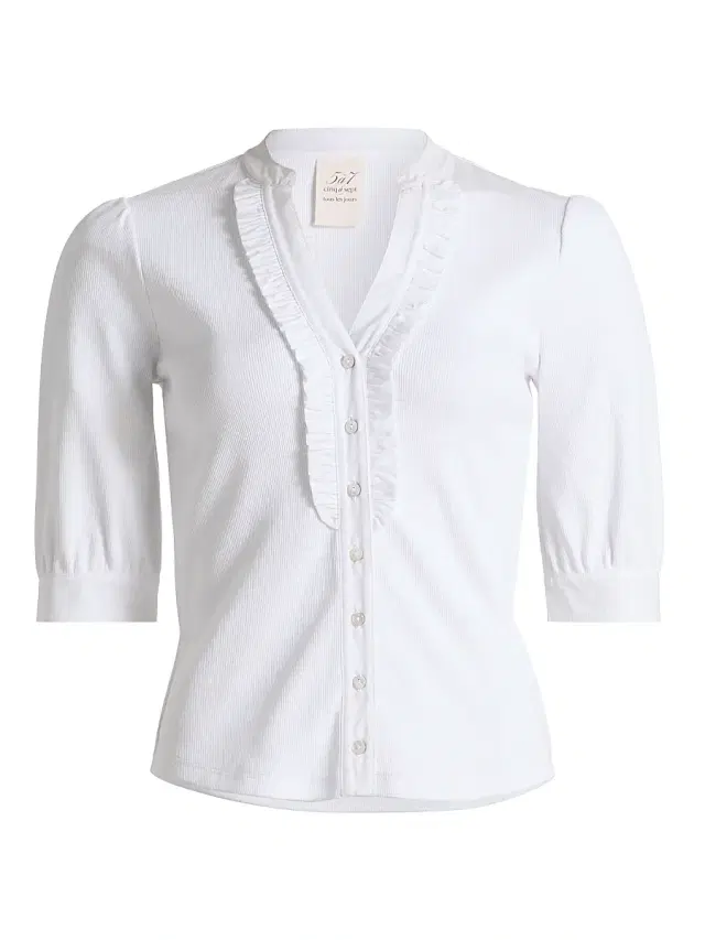 Women's Justine Ribbed Stretch-Cotton Button-Front Blouse - White White Women's Justine Ribbed Stretch-Cotton Button-Front Blouse - White White