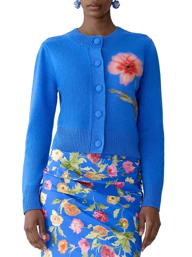 Carolina Herrera Women's Floral Long-Sleeve Wool Cardigan - Bluebell Multi - Size Large | Thumbnail 3 Carolina Herrera Women's Floral Long-Sleeve Wool Cardigan - Bluebell Multi - Size Large | Thumbnail 3