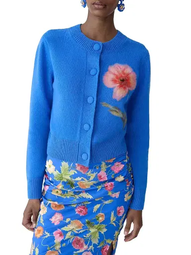 Carolina Herrera Women's Floral Long-Sleeve Wool Cardigan - Bluebell Multi - Size Large | Thumbnail 4 Carolina Herrera Women's Floral Long-Sleeve Wool Cardigan - Bluebell Multi - Size Large | Thumbnail 4