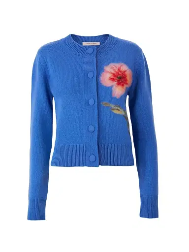 Carolina Herrera Women's Floral Long-Sleeve Wool Cardigan - Bluebell Multi - Size Large | Thumbnail 1 Carolina Herrera Women's Floral Long-Sleeve Wool Cardigan - Bluebell Multi - Size Large | Thumbnail 1